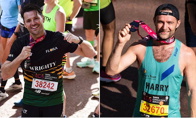 Stephen Mangan, Harry Judd, Chris Evans, Sophie Raworth claim medals after running London Marathon | Daily Mail Online